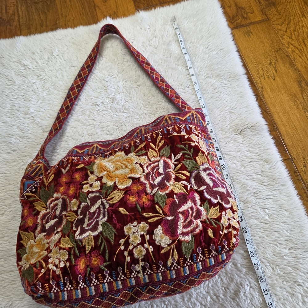 Johnny Was Othilia Embroidered Velvet Tote Bag Floral Handbag Purse Silk Rayon - Picture 9 of 11